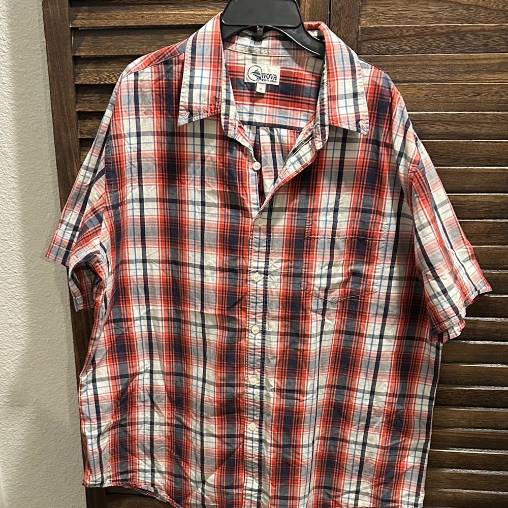 WOVA Men's Plaid Button-Down Shirt - Red and Gray